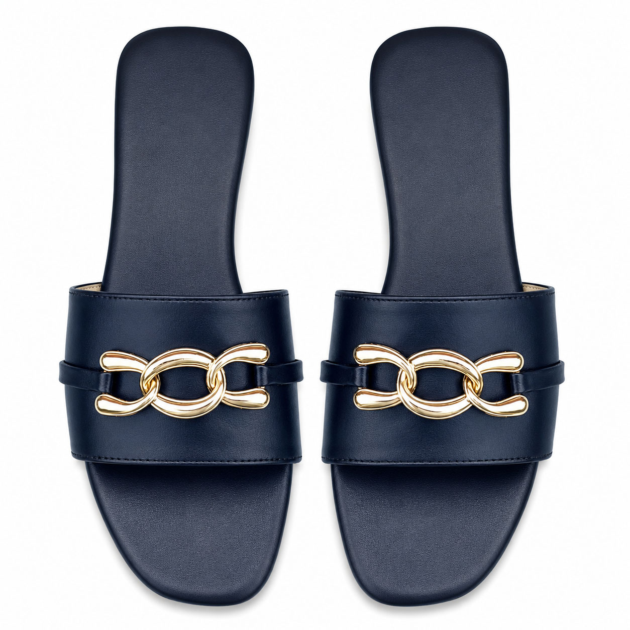 Royal Black Buckle Slides