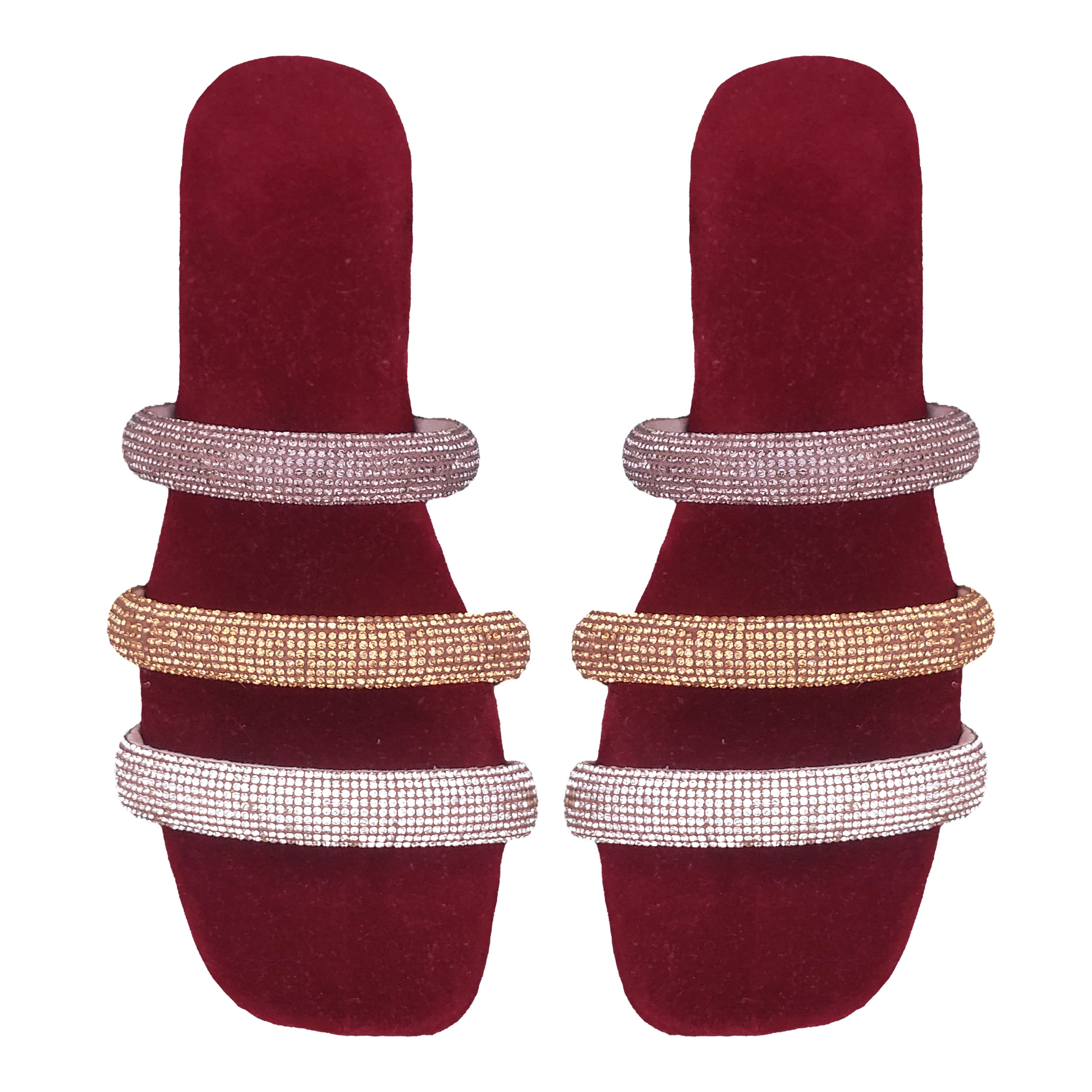 Luxe Triple Stripe Rhinestone Ladies Chappal
