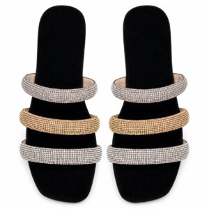 Luxe Triple Stripe Rhinestone Ladies Chappal