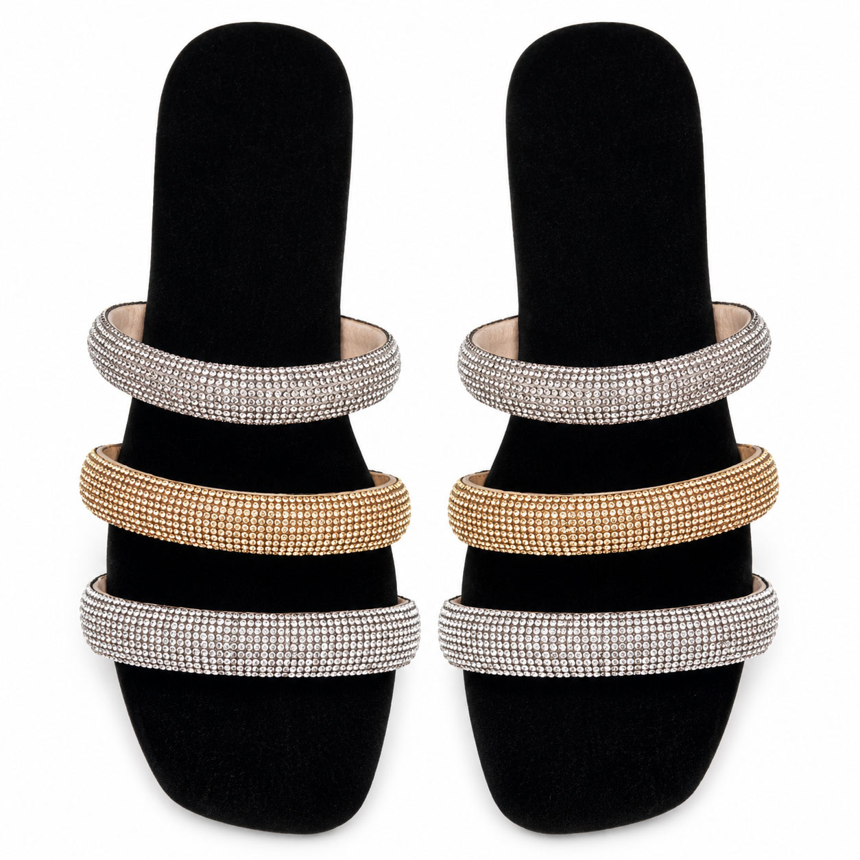 Luxe Triple Stripe Rhinestone Ladies Chappal
