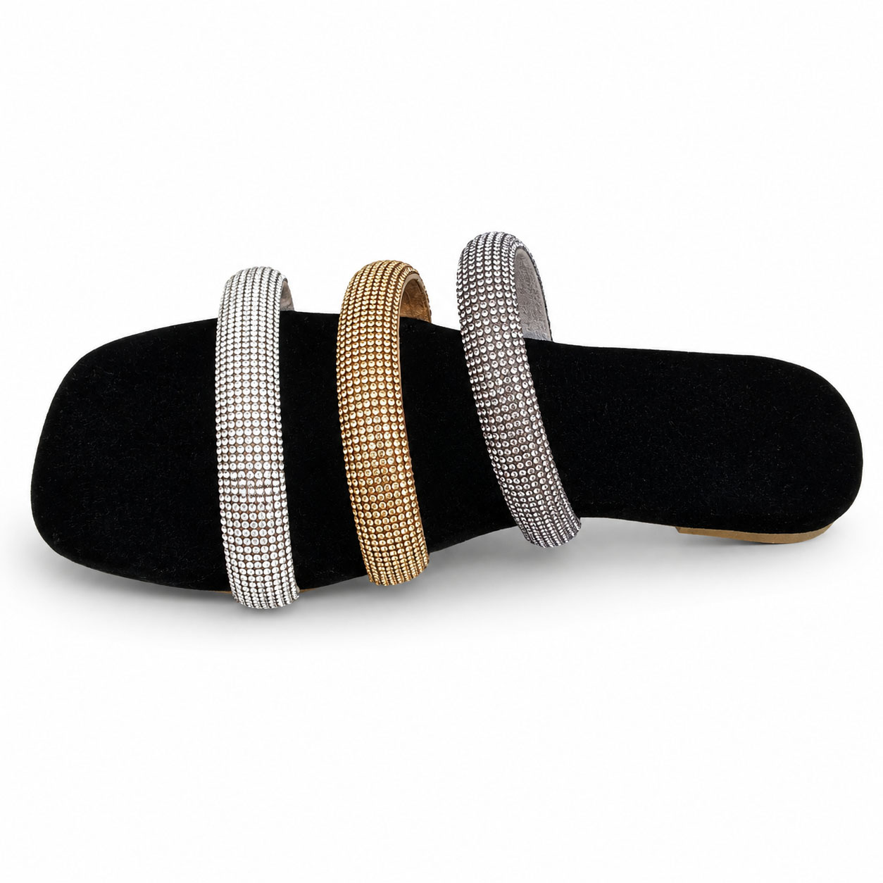 Luxe Triple Stripe Rhinestone Ladies Chappal - Image 2