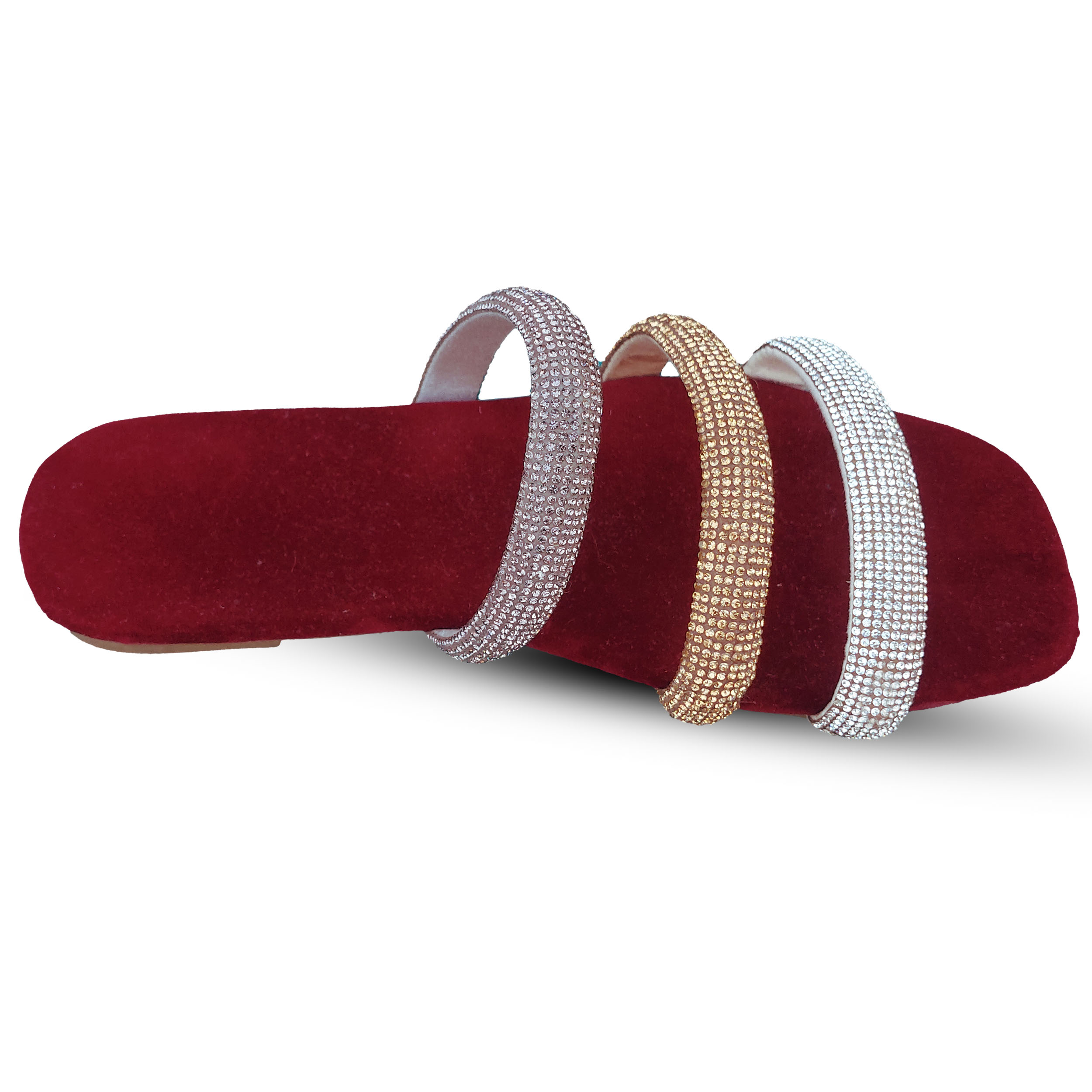 Luxe Triple Stripe Rhinestone Ladies Chappal - Image 2