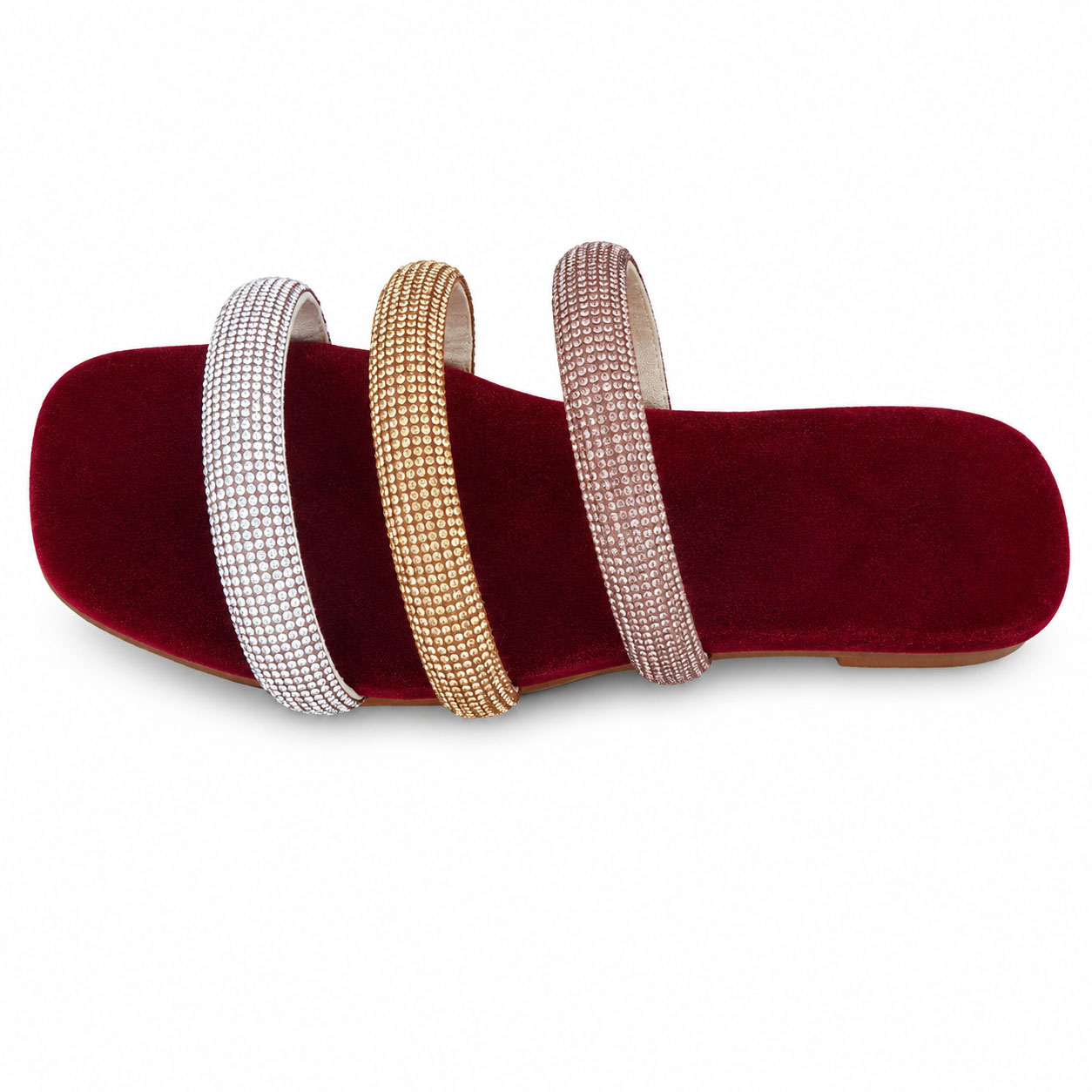 Luxe Triple Stripe Rhinestone Ladies Chappal - Image 2