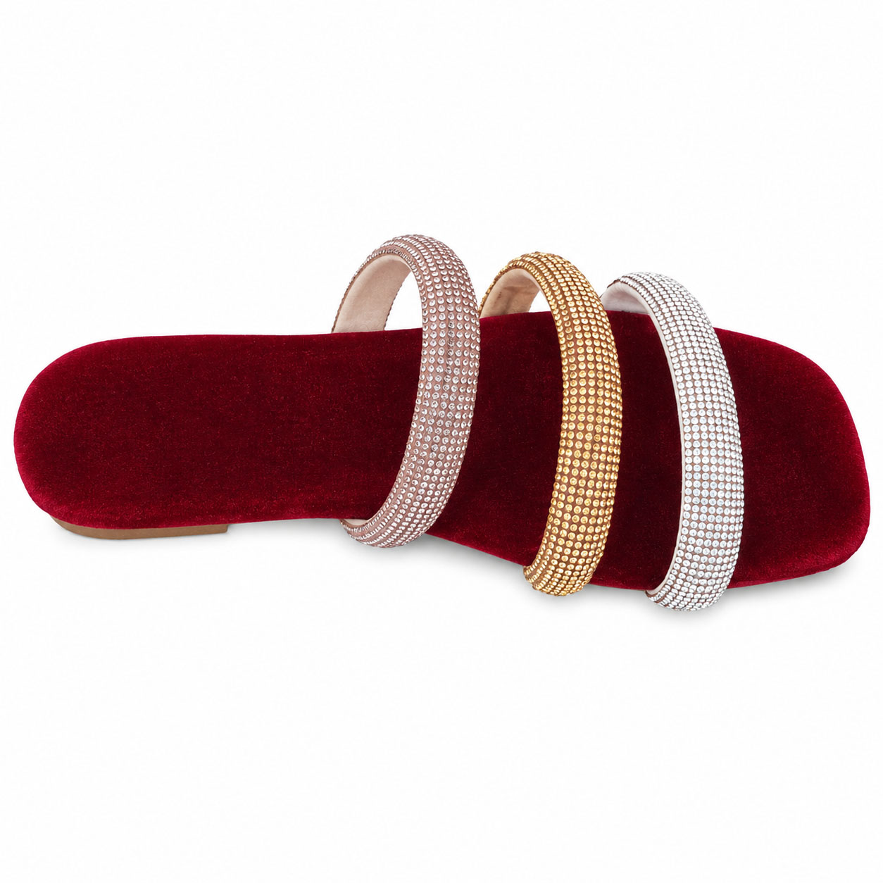Luxe Triple Stripe Rhinestone Ladies Chappal - Image 3