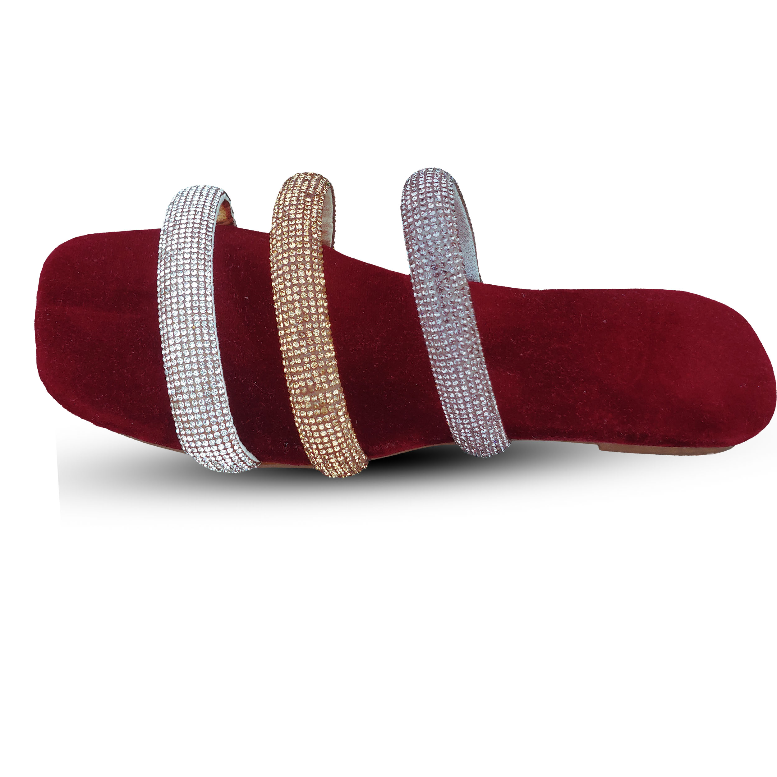 Luxe Triple Stripe Rhinestone Ladies Chappal - Image 3