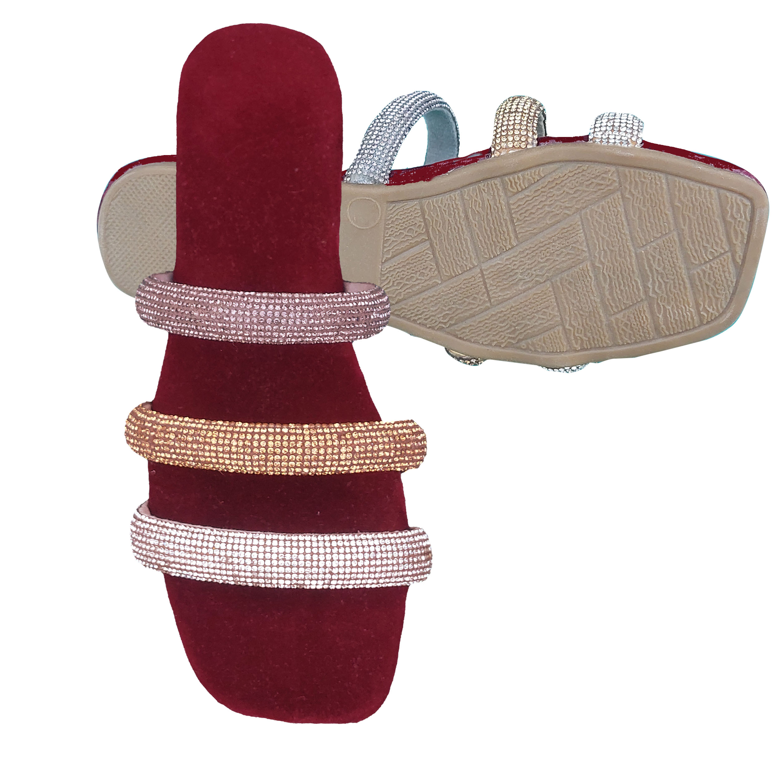 Luxe Triple Stripe Rhinestone Ladies Chappal - Image 4