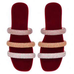 Luxe Triple Stripe Rhinestone Ladies Chappal