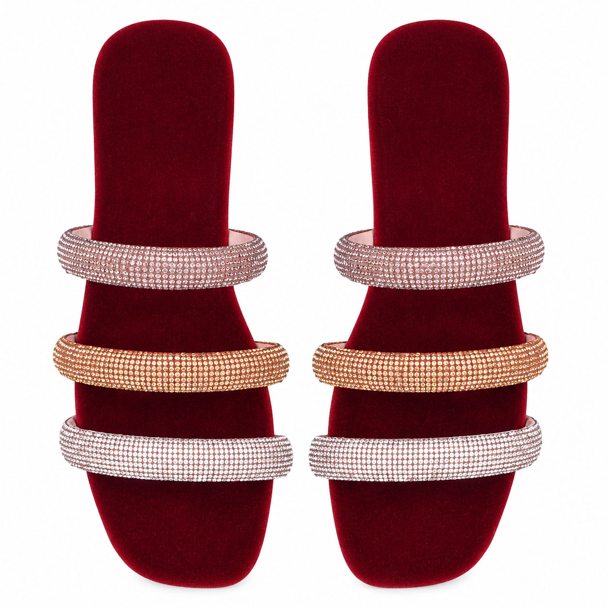 Luxe Triple Stripe Rhinestone Ladies Chappal