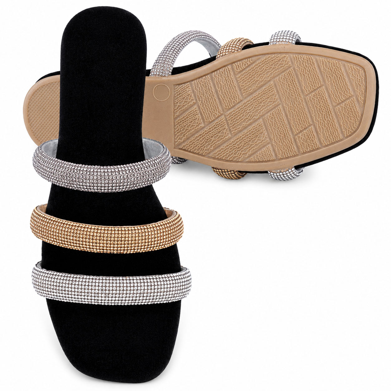 Luxe Triple Stripe Rhinestone Ladies Chappal - Image 5