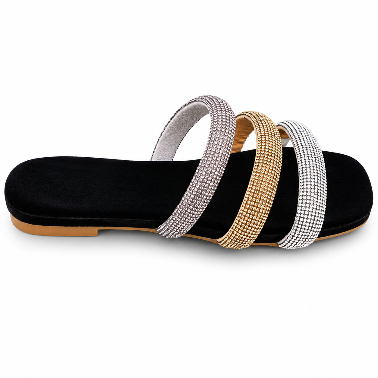 Luxe Triple Stripe Rhinestone Ladies Chappal - Image 3